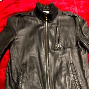 Seven For All Mankind Men’s Black Leather Bomber Jacket Size Large